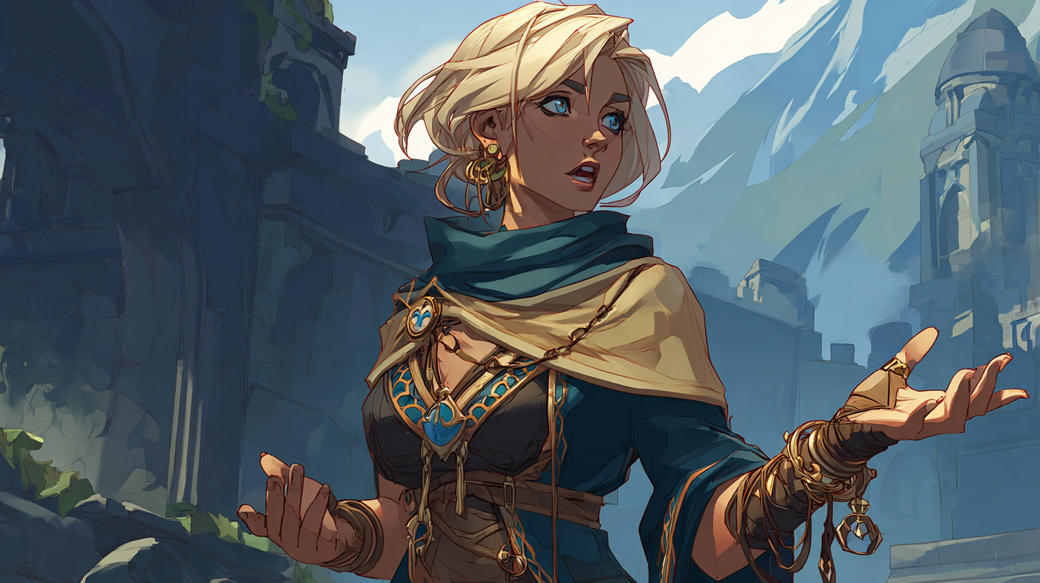 Short-haired blonde female character portrait