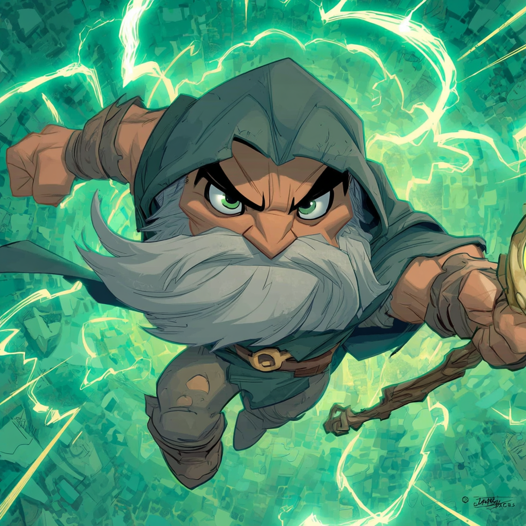 Hooded character in dynamic action pose
